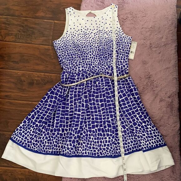 Eliza J Blue & White Multi Print Design Keyhole Dress Feminine Party Event - Picture 11 of 14